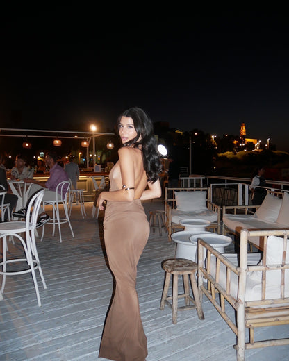 Custom Designed Mermaid Brown Maxi Dress