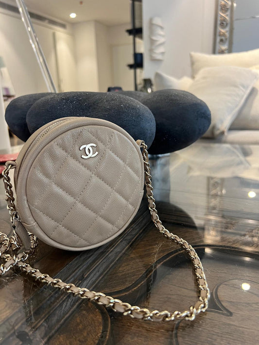 Pre-Loved Chanel™ 2018 Black Caviar Leather Mini Round Chain Bag