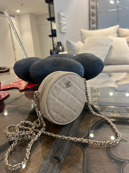 Pre-Loved Chanel™ 2018 Black Caviar Leather Mini Round Chain Bag