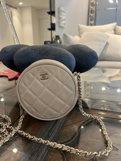 Pre-Loved Chanel™ 2018 Black Caviar Leather Mini Round Chain Bag