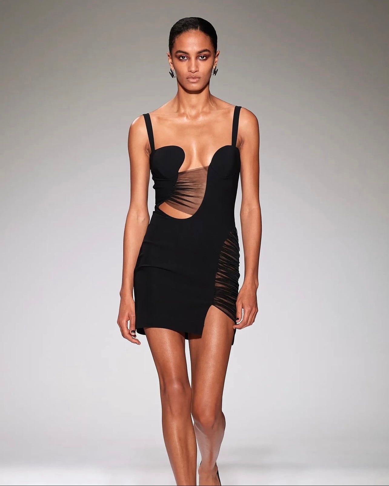 Nensi Dojaka Asymmetric Ruched Cut-Out Mini Dress