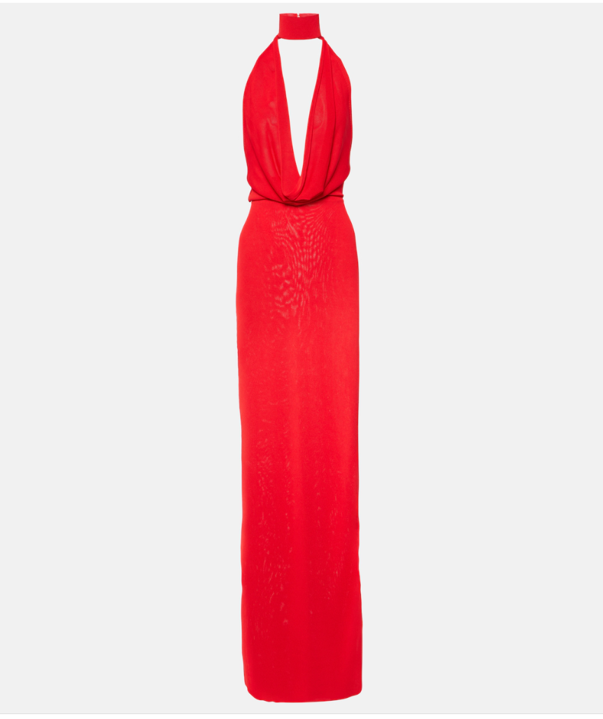 Aya Muse Red Scarf-detail maxi dress