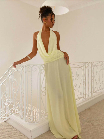 Elysia Chiffon Maxi Dress - Lemon