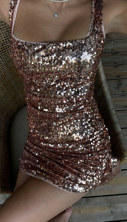 Sparkly Rose Gold mini dress